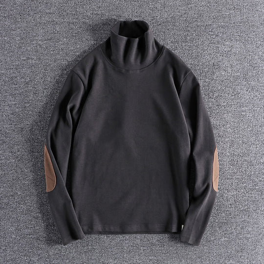 Herren Stehkragenpullover aus hochwertigem Fleece mit kontrastierenden Ellbogenpatches R&B