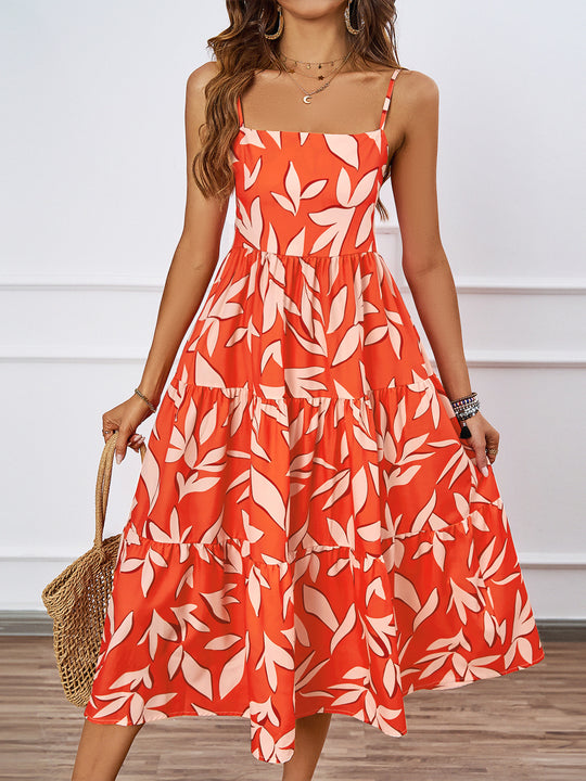 Damen Knielanges Freizeitkleid im modernen Layering-Design mit buntem Muster R&B