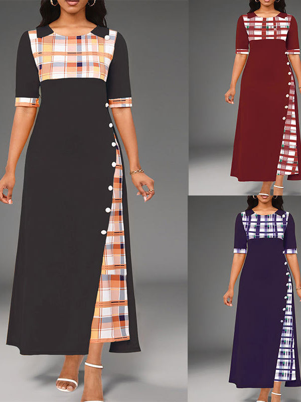 Damen Maxi-Kleid mit modischem Karomuster und geschmackvollen Knopfdetails R&B