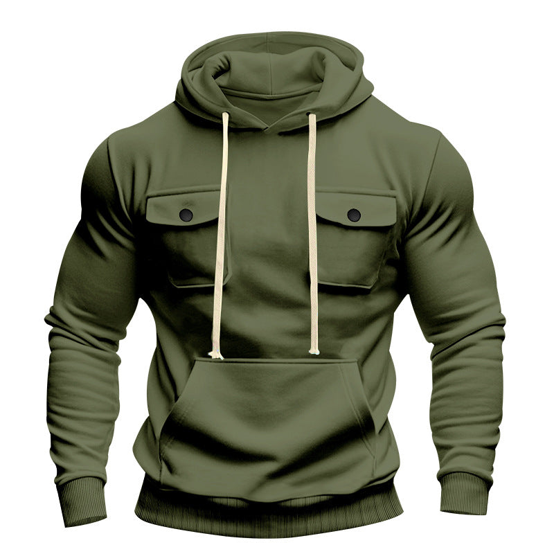 Herren nan urbaner Kapuzenpullover mit Brustklappen, Kängurutasche und athletischem Schnitt R&B