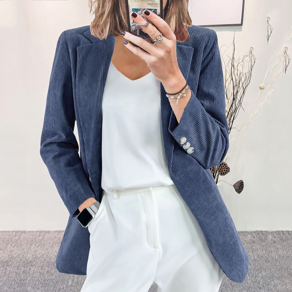 Damen Eleganter Blazer mit vertikalem Streifenmuster und schmaler Silhouette R&B