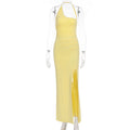 Damen Elegantes Maxikleid mit asymmetrischem Ausschnitt und Schlitz R&B
