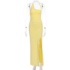 Damen Elegantes Maxikleid mit asymmetrischem Ausschnitt und Schlitz R&B