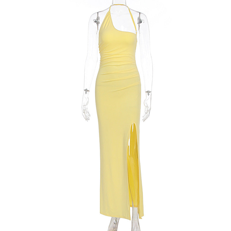 Damen Elegantes Maxikleid mit asymmetrischem Ausschnitt und Schlitz R&B