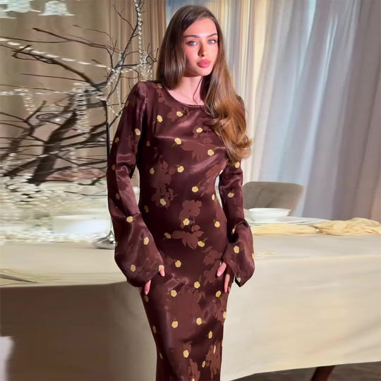 Damen Maxikleid mit elegantem Blumendruck und voluminösen Ärmeln R&B