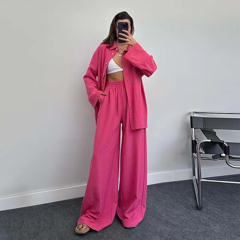Damen lässiges Übergrößen-Hemd und lockere Hose Set R&B