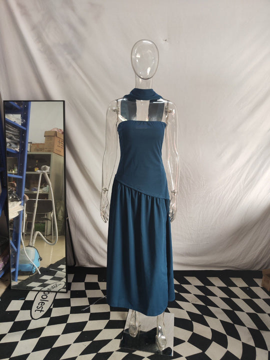 Damen Maxikleid mit schulterfreiem Design und dekorativem Wickelausschnitt R&B