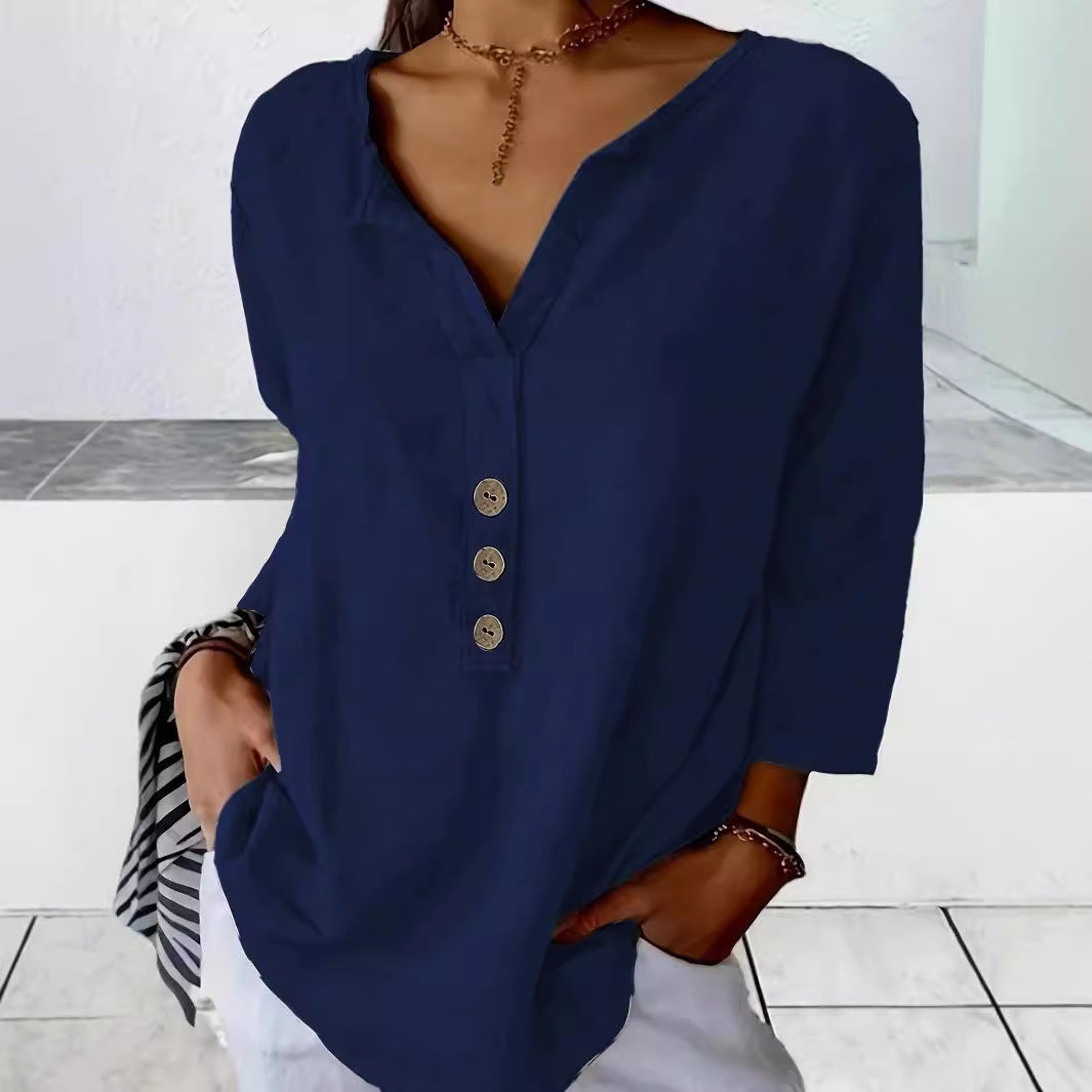 Damen Lässig geschnittenes Blusenshirt mit Knopfleiste R&B