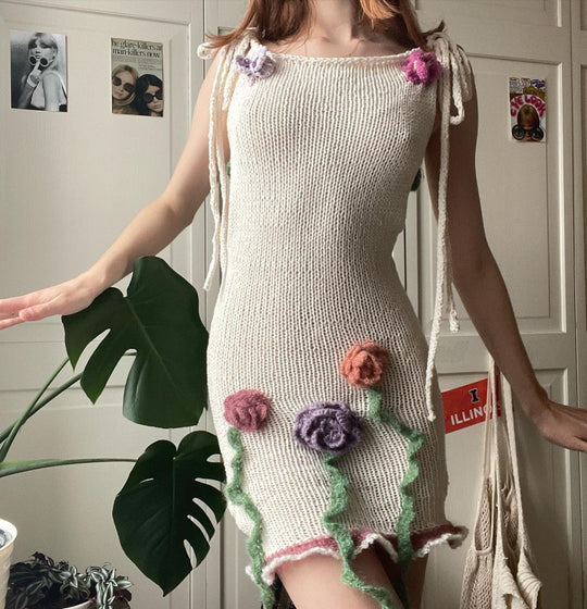 Damen gehäkeltes Sommerkleid mit floralen Applikationen R&B