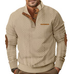 Herren nan strukturierter Strickpullover mit Stehkragen, Knopfleiste und Ellenbogenpatches R&B