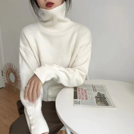Damen Rollkragenpullover mit Knopfdetails und lässigem Schnitt R&B