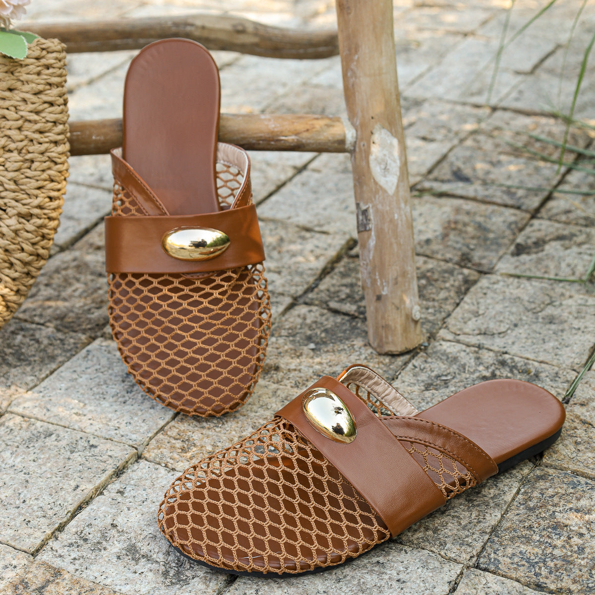 Damen trendige Netz-Sandalen mit glänzenden Akzenten und komfortablem Fußbett R&B