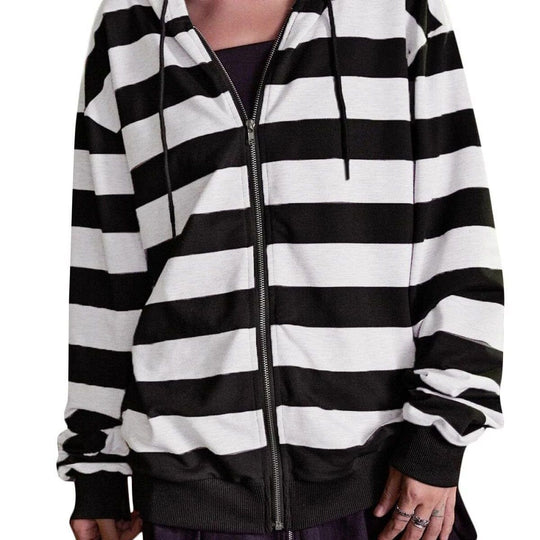 Damen Streifen-Hoodie mit Reißverschluss und lässigem Schnitt R&B