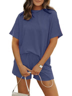 Damen lässiger Lounge-Set mit sportlichem Design und Kurzarm R&B