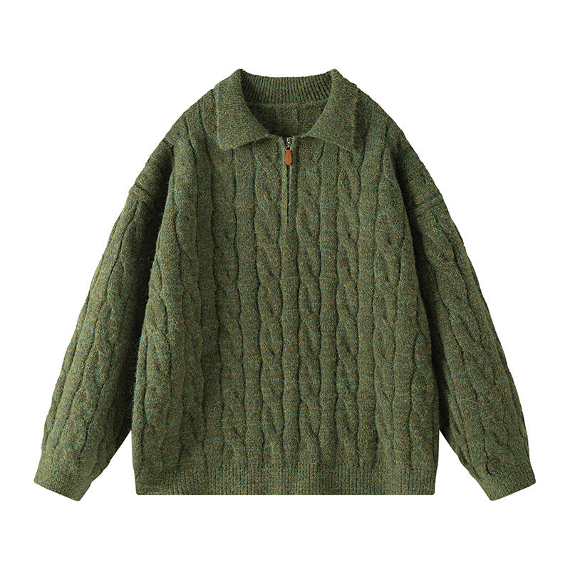 Damen Hochwertiger Strickpullover mit kurzem Reißverschluss und klassischem Kragen R&B