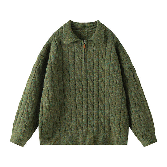 Damen Hochwertiger Strickpullover mit kurzem Reißverschluss und klassischem Kragen R&B