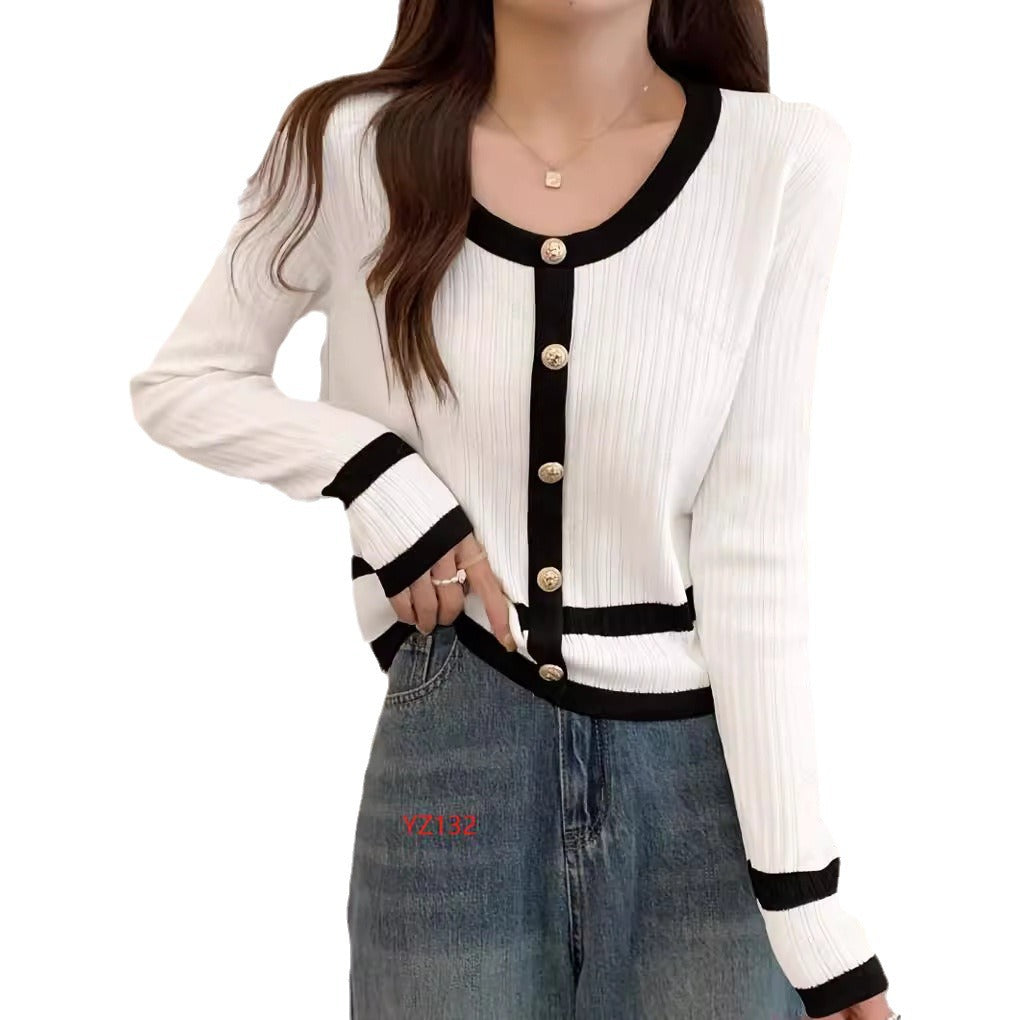 Damen modische Strickjacke im lässigen Schnitt mit Knopfleiste R&B