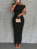 Damen Maxi-Kleid mit asymmetrischem Schnitt und elegantem Plissee R&B