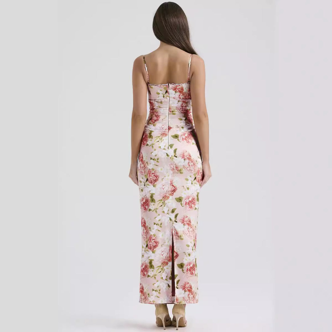 Damen Blumenkleid mit tailliertem Oberteil und schwingendem Saum R&B