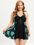 Plus Size V-Ausschnitt Badeanzugkleid mit Kreuzträgern