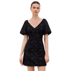 Damen Minikleid mit Puffärmeln und floralem 3D-Design R&B