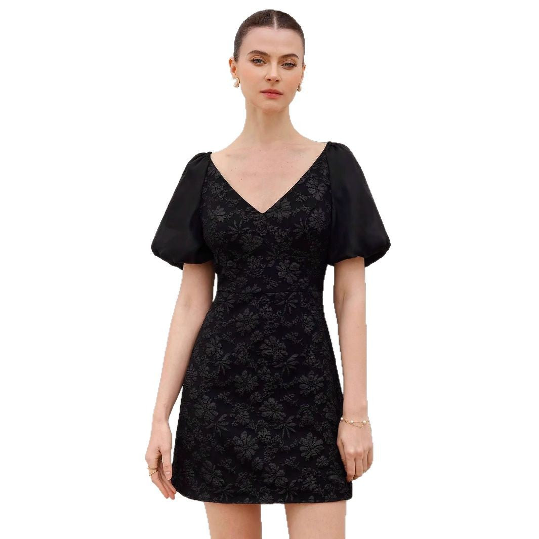Damen Minikleid mit Puffärmeln und floralem 3D-Design R&B