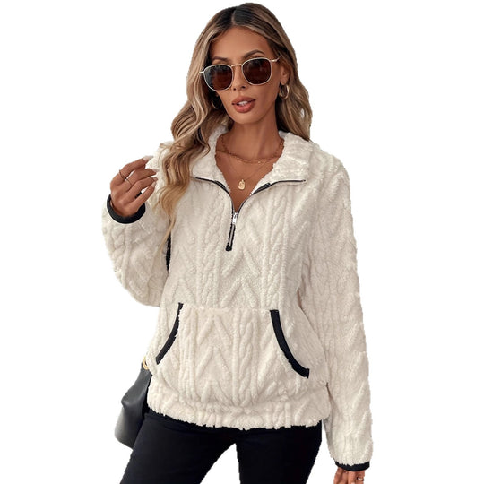 Damen kuscheliger Fleece-Hoodie mit halbem Reißverschluss R&B