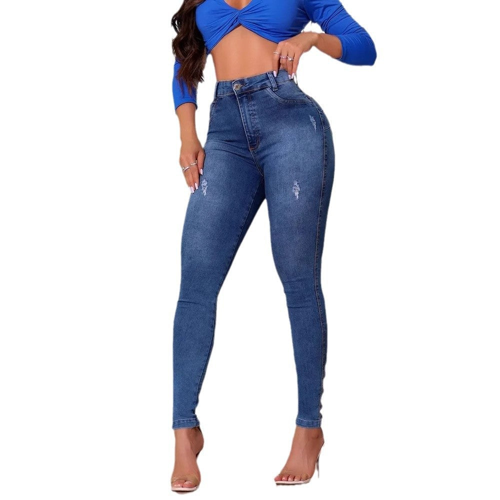 Damen High-Waist Jeans mit einzigartigen Knopfdetails und figurbetontem Schnitt R&B