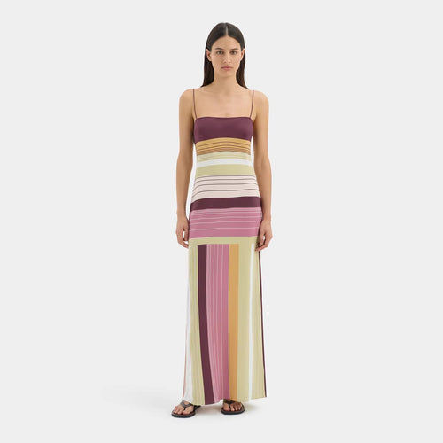 Damen nan figurbetontes Maxikleid mit Spaghettiträgern, geradem Ausschnitt, Paneelstreifen und seitlichem Schlitz R&B