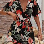 Damen Jumpsuit mit floralem Design und weiten Ärmeln R&B