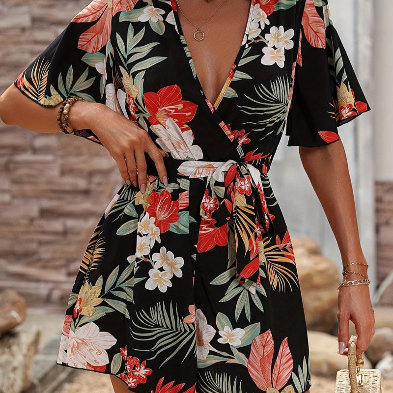 Damen Jumpsuit mit floralem Design und weiten Ärmeln R&B