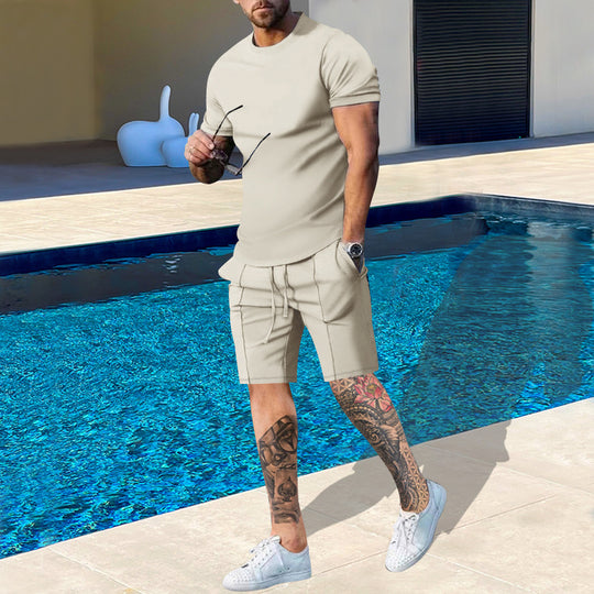 Herren Sportliches Kurzarm-Set aus atmungsaktivem Material mit elastischem Bund und seitlichen Taschen R&B