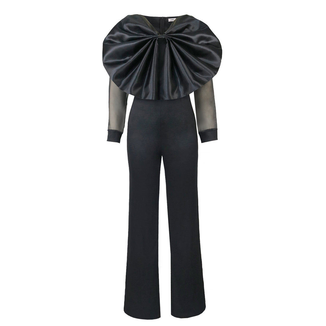 Damen Eleganter Jumpsuit mit voluminösem Satinkleid R&B