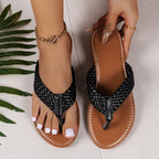 Damen Zehentrenner-Sandalen mit geflochtenem Riemen und rutschfester Sohle R&B