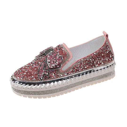 Damen Glitzernde Slip-On Sneakers mit dekorativem Schleifen- und Strass-Detail R&B
