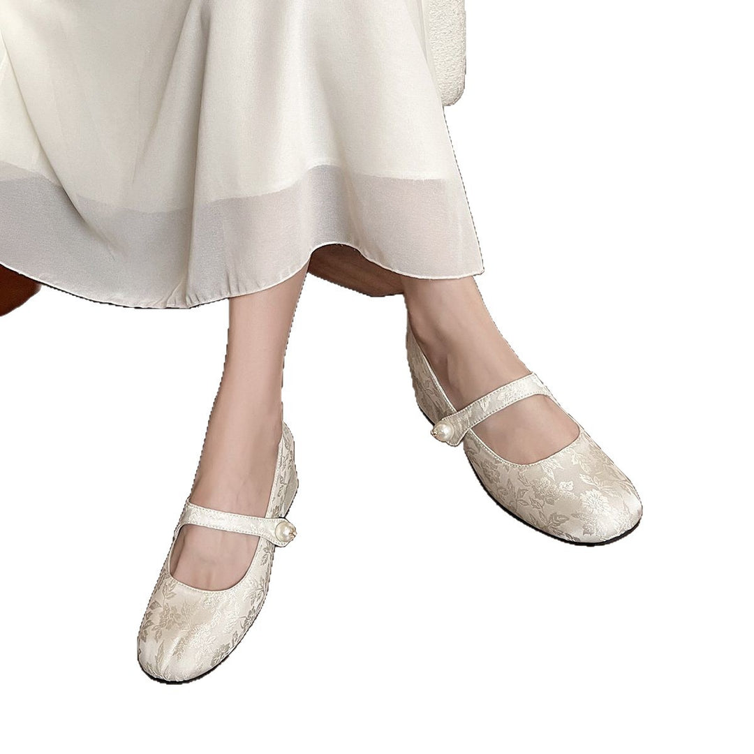 Damen elegante Mary Jane Pumps mit floralem Jacquard-Muster und bequemem Blockabsatz R&B