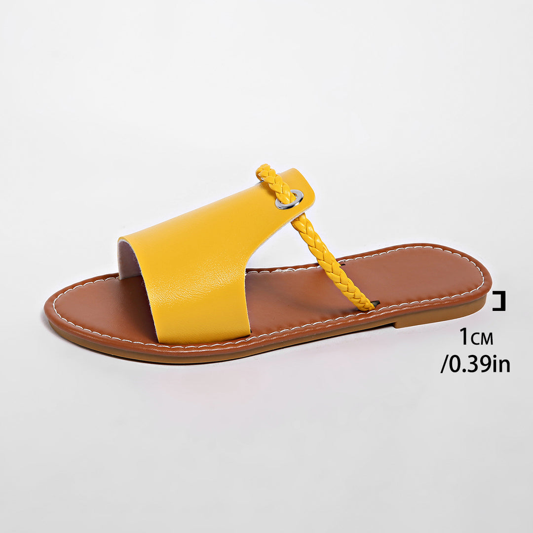 Damen Flache Sandalen mit geflochtenem Riemen und glänzender Oberfläche R&B