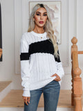 Damen Strickpullover mit modernen Kontrasten und Zopfmuster R&B