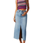 Damen Lässiger Denim Rock mit seitlichem Schlitz und fransigem Saum R&B