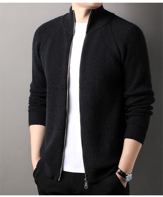 Herren Strickjacke mit hohem Kragen und unauffälligem Reißverschluss R&B