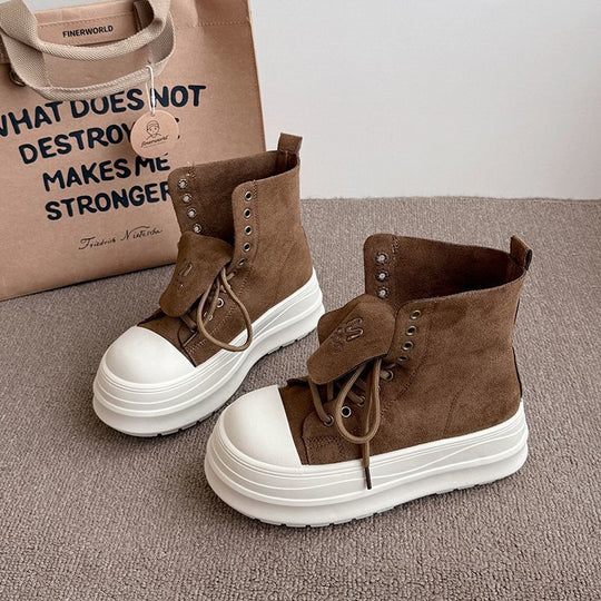Damen Hochtop Sneakers mit plattformartiger Sohle und innovativer Schnürung R&B