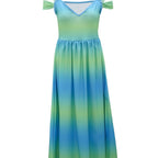 Damen Maxikleid mit elegantem Farbverlauf und schulterfreien Ärmeln R&B