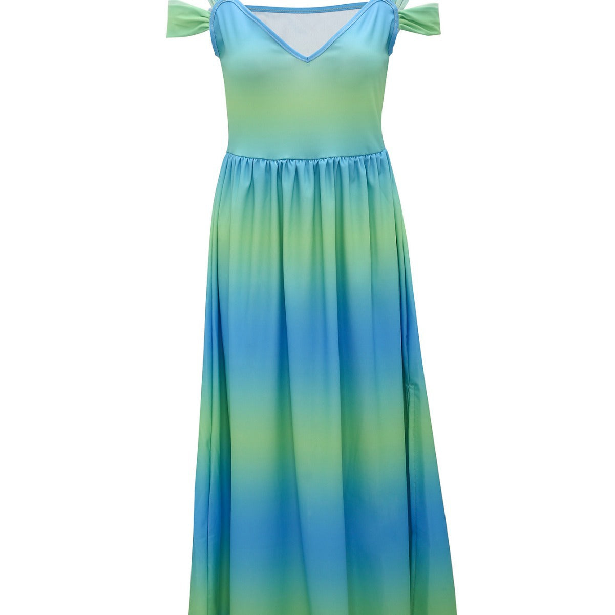 Damen Maxikleid mit elegantem Farbverlauf und schulterfreien Ärmeln R&B