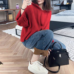 Damen lässiger Strickpullover mit Kapuze und weit geschnittenen Ärmeln R&B
