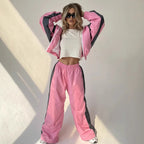 Damen nan sportives Trainingsanzug-Set mit Windbreaker-Jacke und weitem Hosenbein R&B