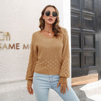 Damen V-Ausschnitt Strickpullover mit luftiger Musterstruktur R&B