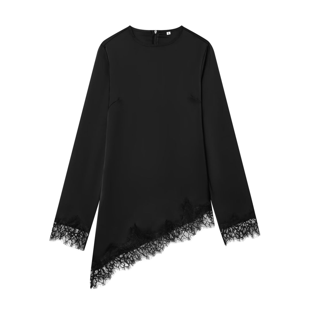 Damen asymmetrisches Blusenshirt mit Spitzenverzierung R&B