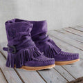 Damen Mokassin-Stiefel mit fransigen Details und modischer Schnalle R&B