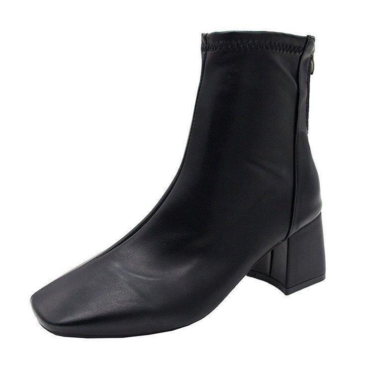 Damen elegante Stiefeletten mit blockiertem Absatz und Reißverschluss R&B