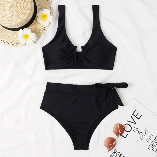 Damen Bikini-Set mit elegantem Knotendesign und hoch taillierter Hose R&B